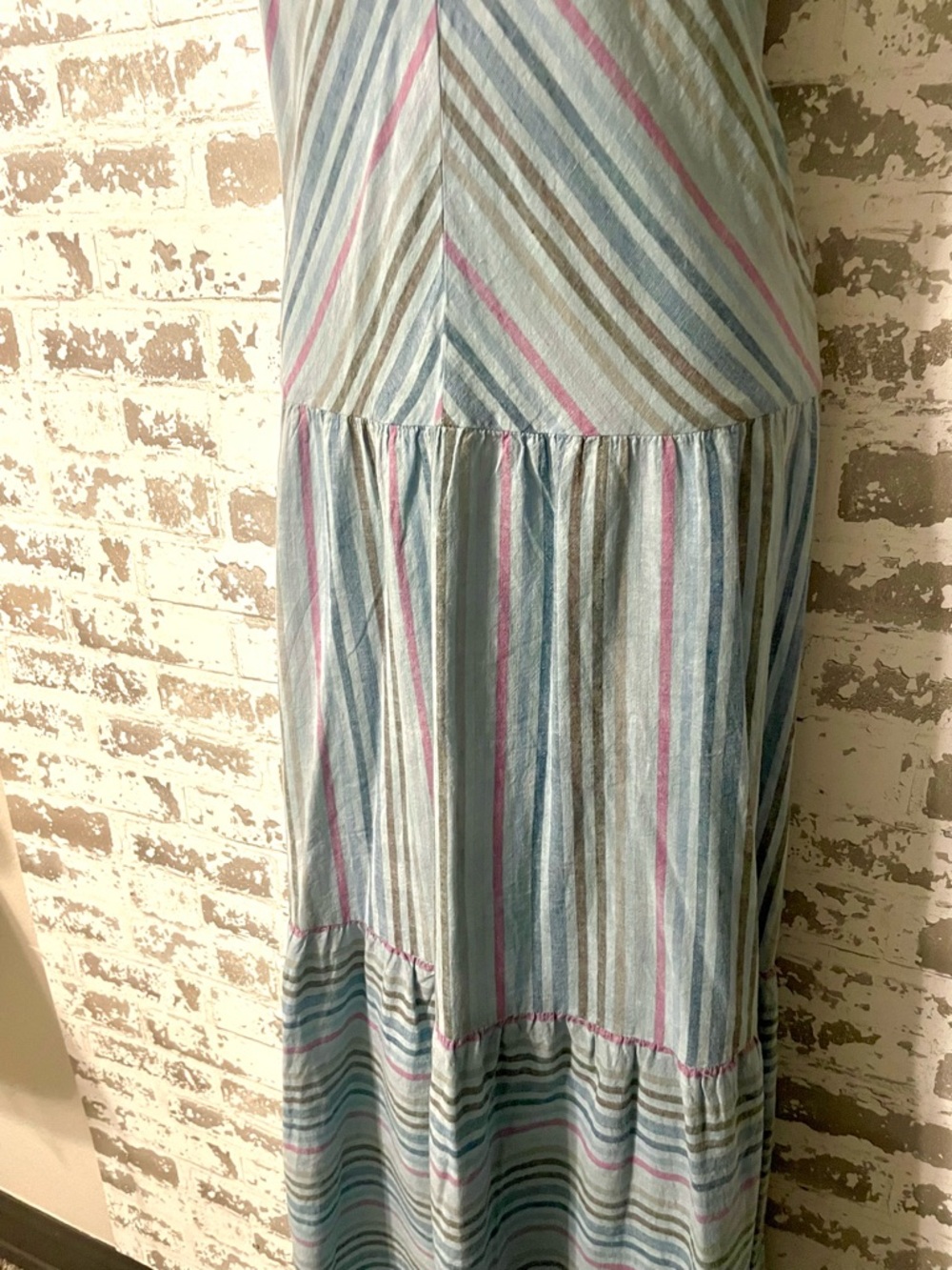 Self Contrast Sun Washed Striped Maxi Dress M NWT Tiered Blue Pink Boho Tall - Picture 4 of 9